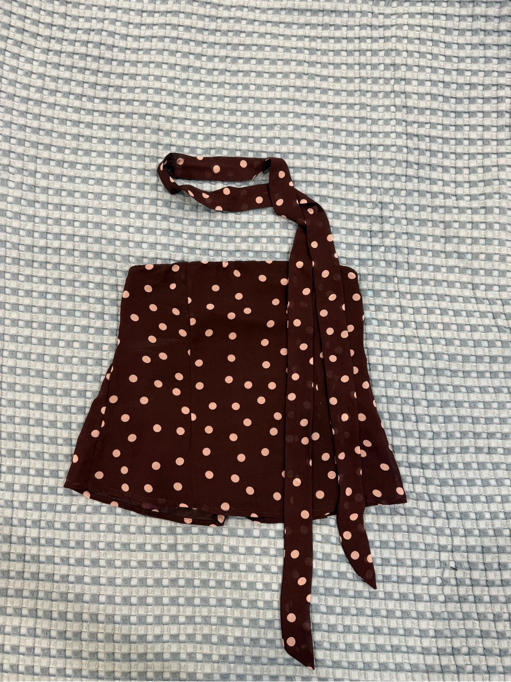 Princess Polly Polka Dot Halter Top in Dark Brown with Pink Dots